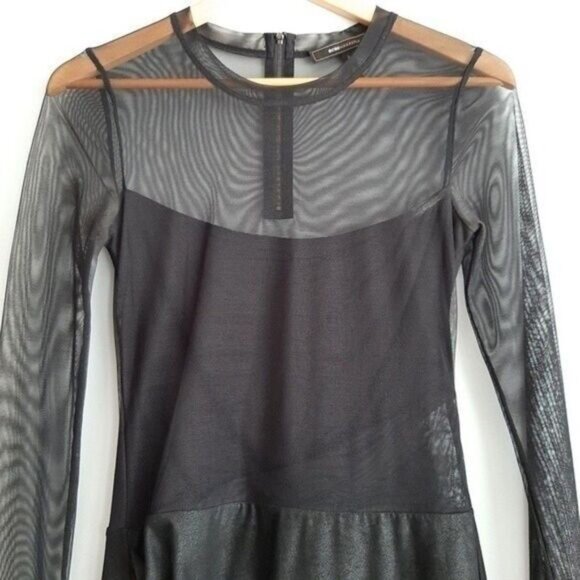 BCBGMAXAZRIA / Black Mesh Long Sleeve Fitted Short Mini Dress Sz XS - Picture 7 of 16